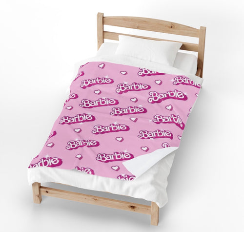 Barbie Collection Kids plush blanket bedroom pink Barbie design