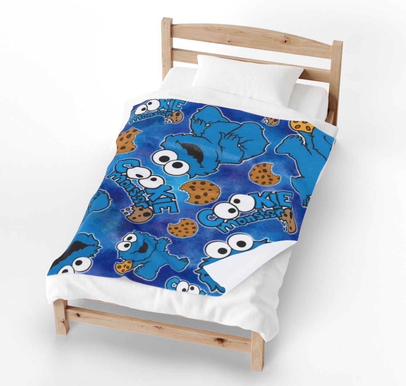 Blue Cookie Monster plush blanket kids bedroom throw over blanket