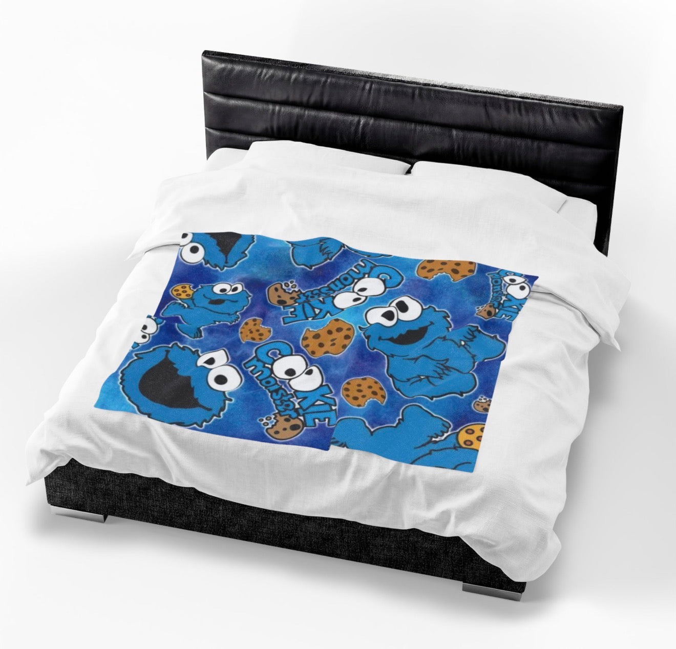 Blue Cookie Monster plush blanket kids bedroom throw over blanket