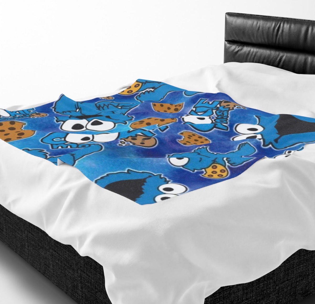 Blue Cookie Monster plush blanket kids bedroom throw over blanket
