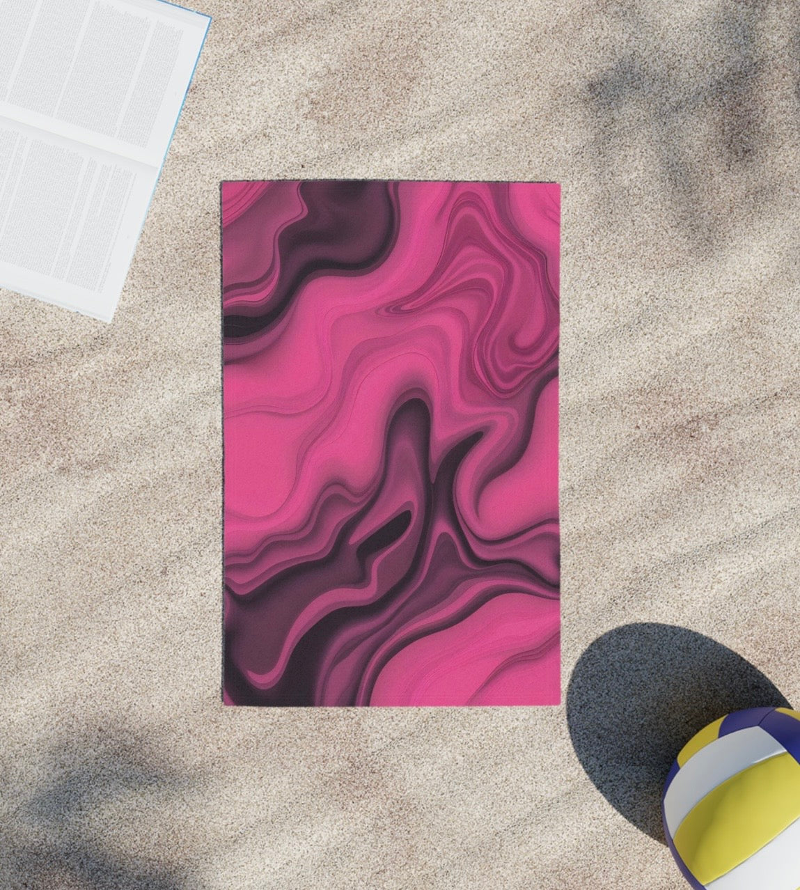 Black Pink Beach Towel Marble design kids adults for swimming for water fast drying