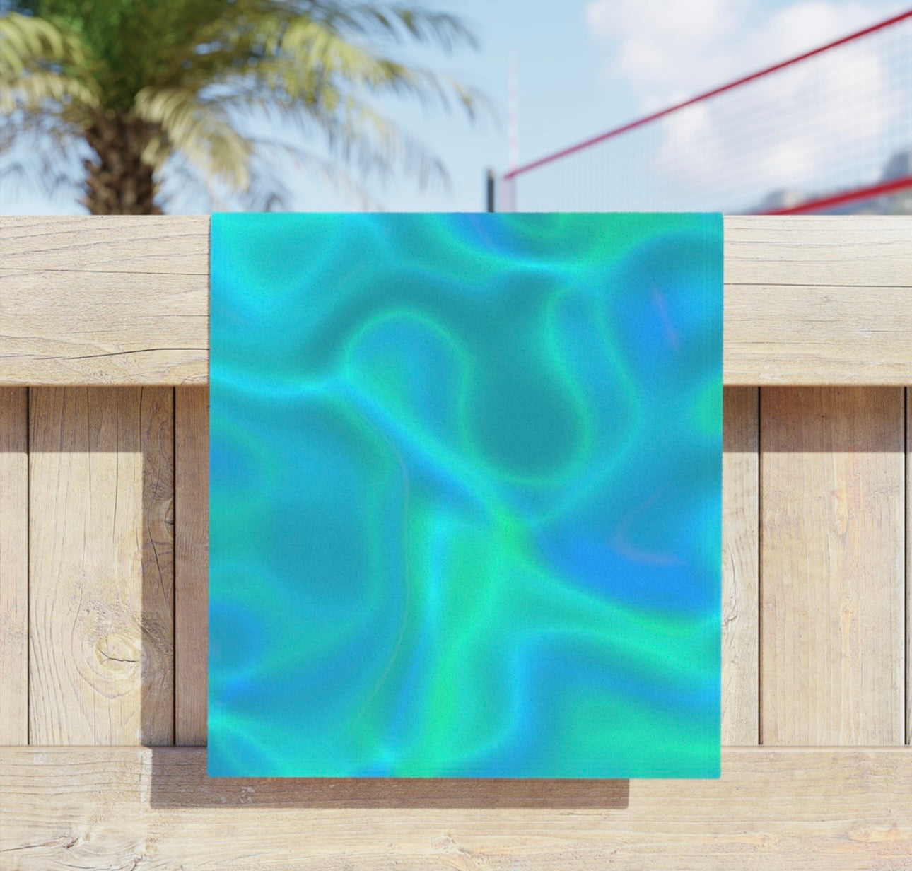 Blue Green Water Design Beach Towel kids adults swimming and water fun, marble design fast drying