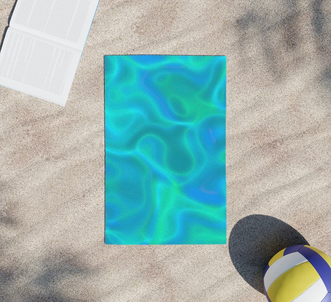 Blue Green Water Design Beach Towel kids adults swimming and water fun, marble design fast drying